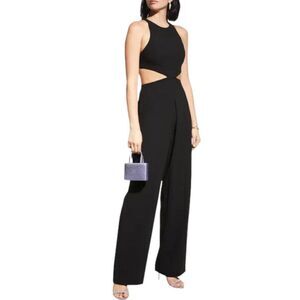 Alice Olivia Cara Jumpsuit 0 Black Cutout Crepe Pleated Sleeveless Wide Leg Fall